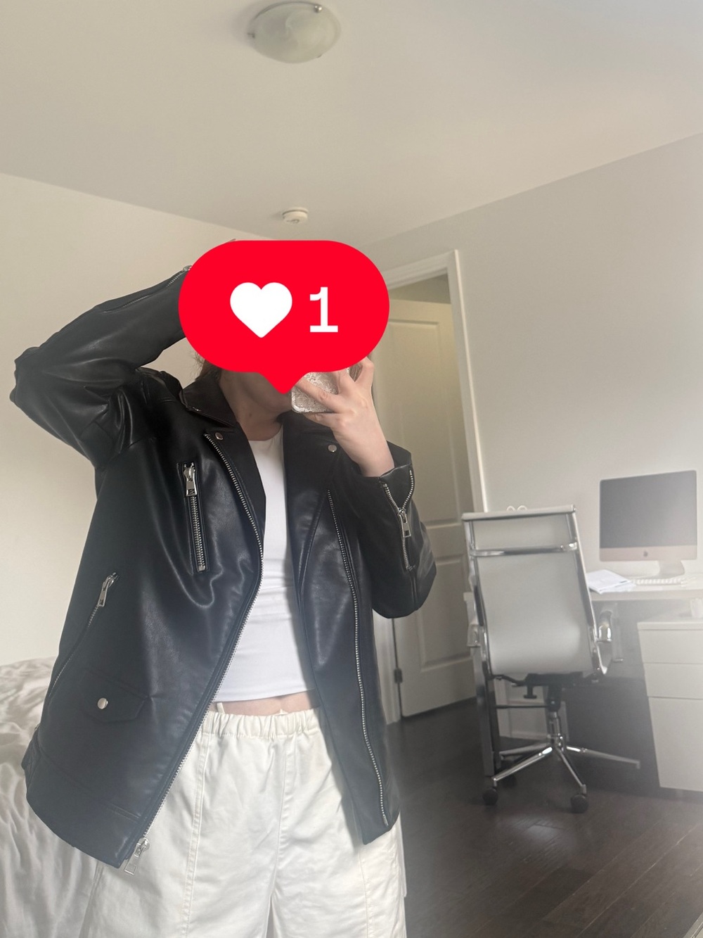 ZARA Men’s Black Faux Leather Moto Jacket Size M Fits Women’s Oversized Small - Picture 7 of 7